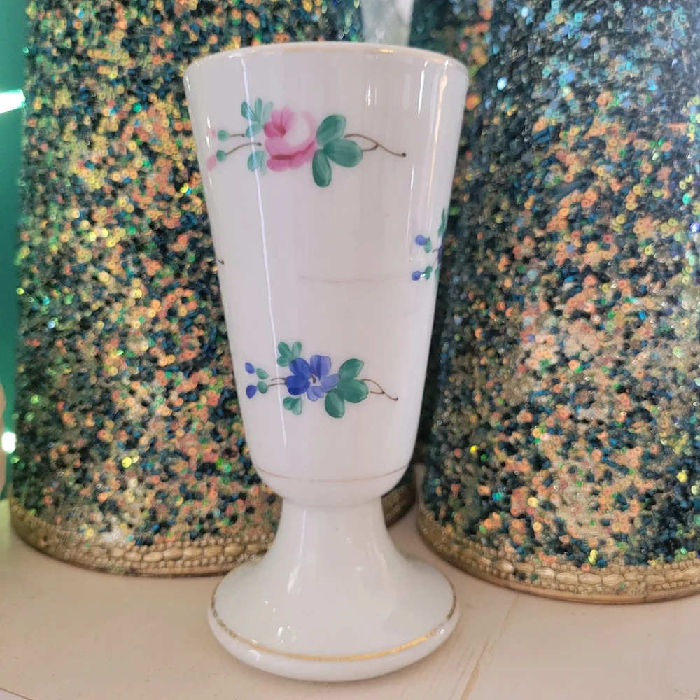 Vintage Porcelain Footed Vase ~ Flowers ~ Mazagran Style Cup?~ Pretty!